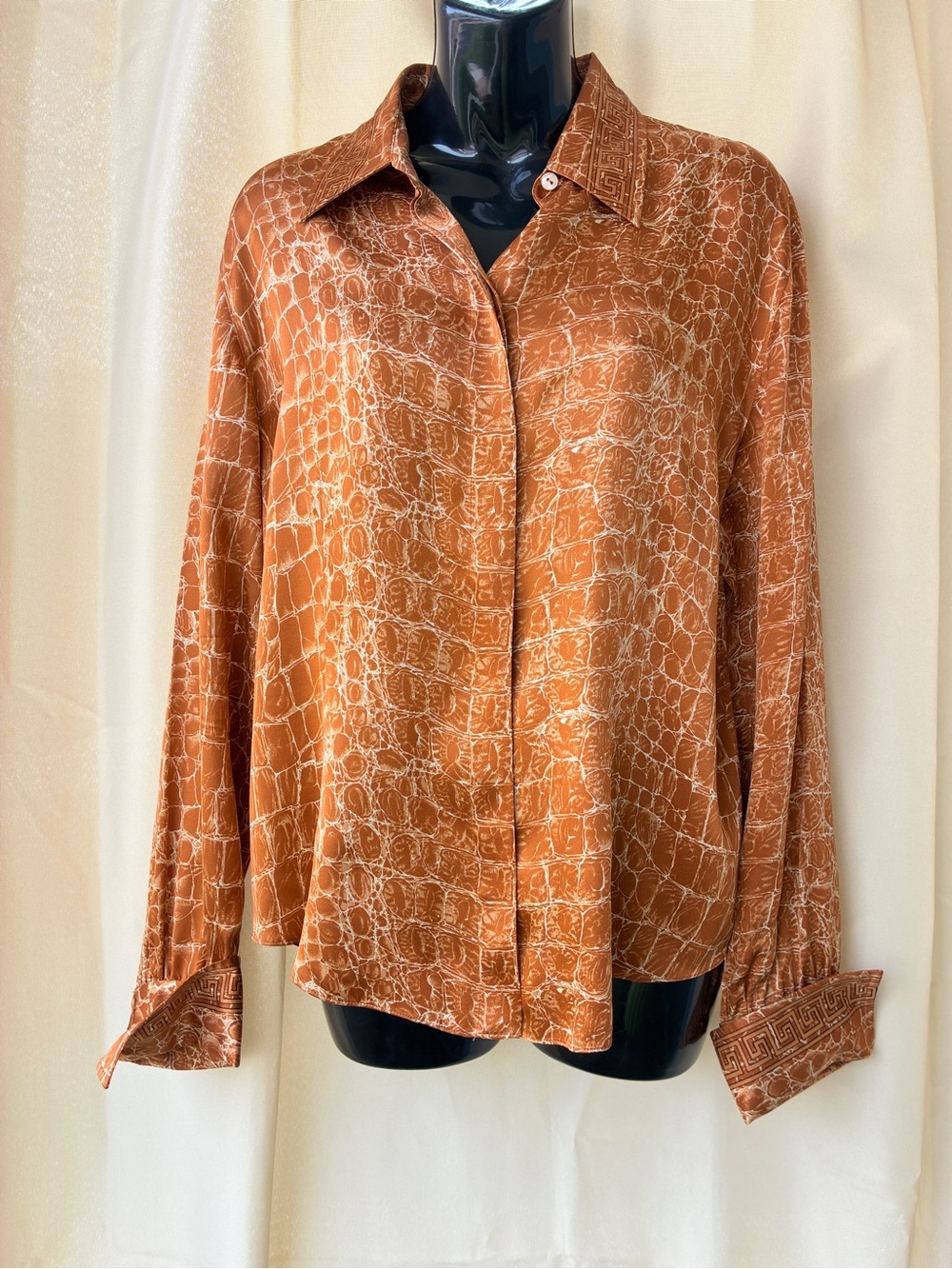 Vintage Starington Neiman Marcus 100% Silk Crocodile Print Blouse Size 12